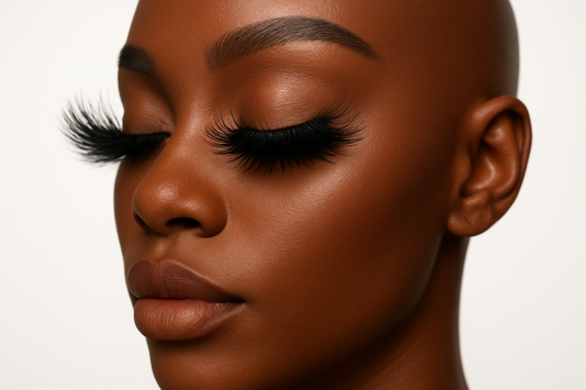 3 images 20MM MINK LASHES on melanin mannequin