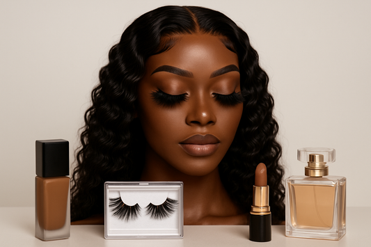 melanin mannequin with 25 mm mink lashes and deep wave lace wig