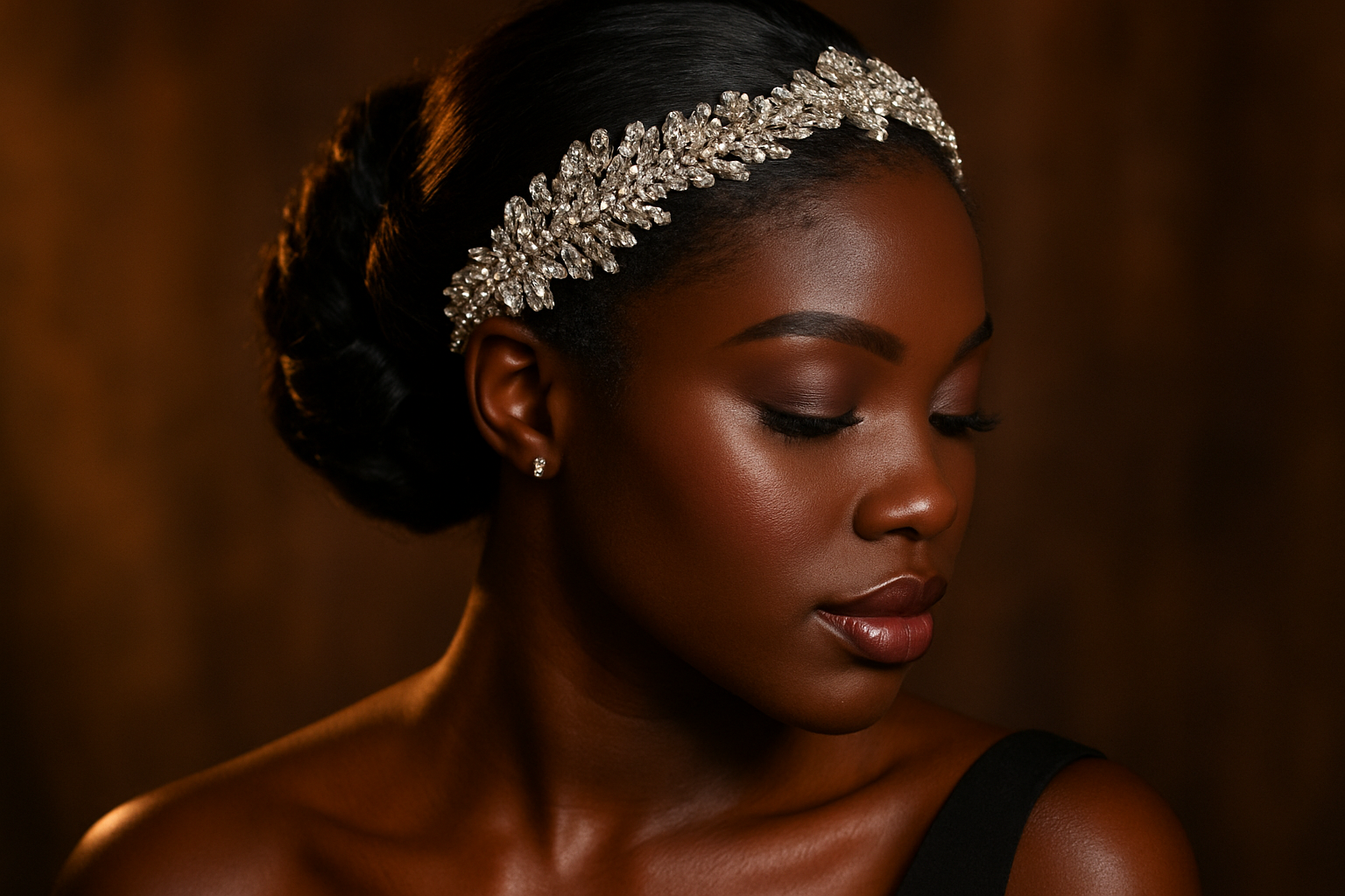 melanin woman wearing bling head band