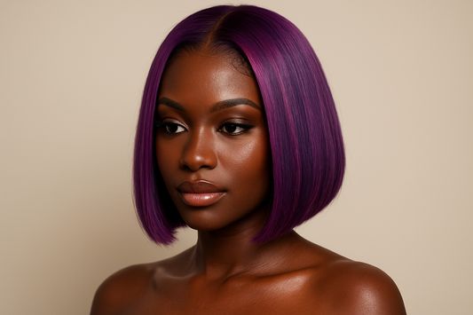 purple lace bob wig on melanin girl